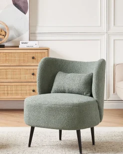 Poltrona Em Tecido Boucle Verde Claro Otsby