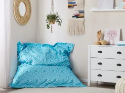 Pufe Almofada Com Padrao Bolas Azul E Branco 140 X 180 Cm Fuzzy