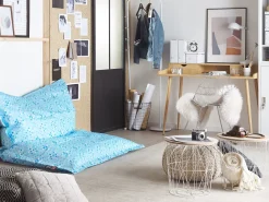 Pufe Almofada Com Padrao Bolas Azul E Branco 140 X 180 Cm Fuzzy