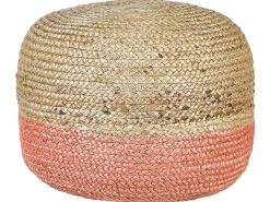 Pufe De Juta Cor Natural E Rosa 50 X 40 Cm Duki