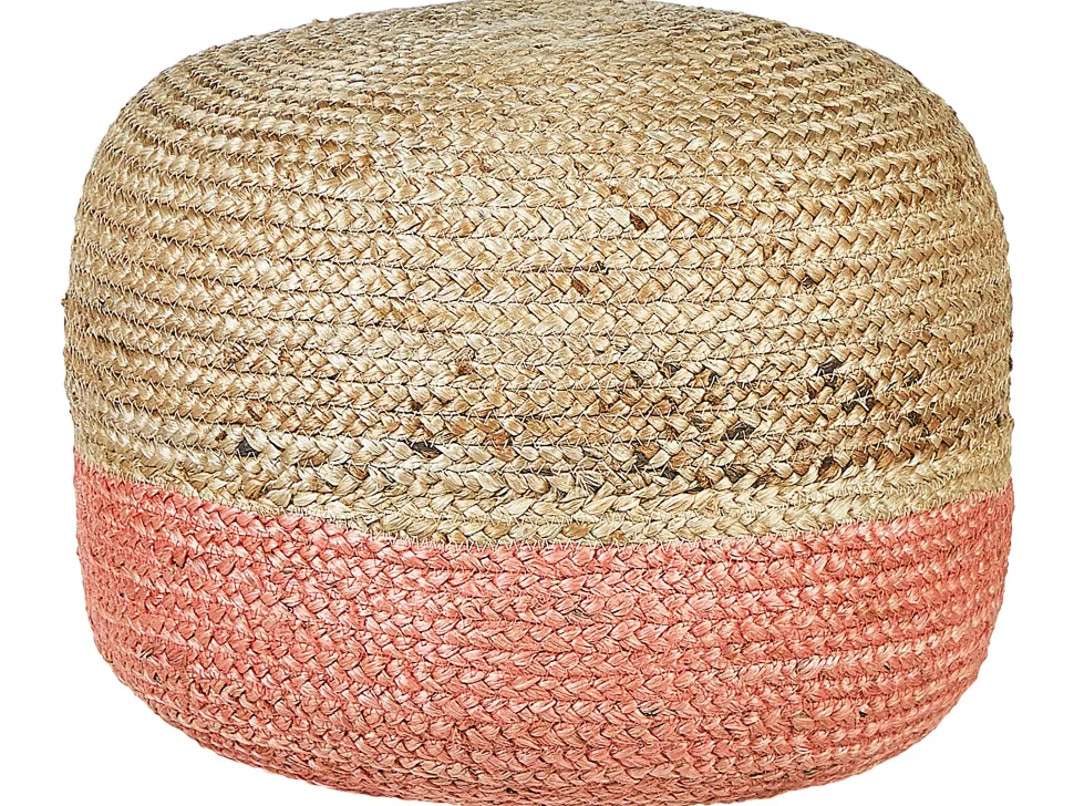 Pufe De Juta Cor Natural E Rosa 50 X 40 Cm Duki