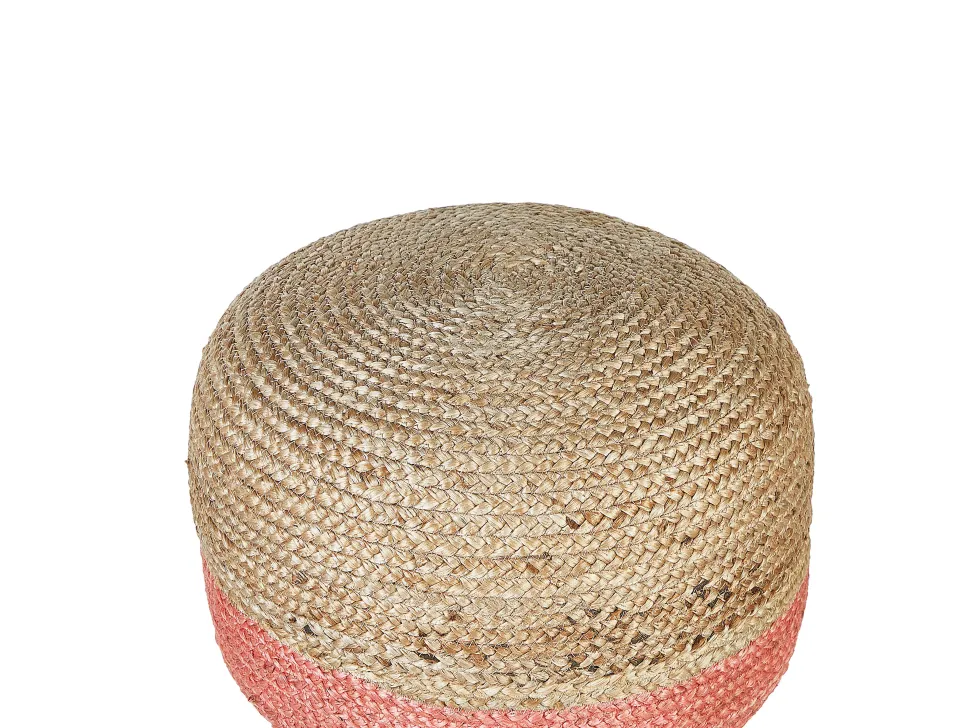 Pufe De Juta Cor Natural E Rosa 50 X 40 Cm Duki
