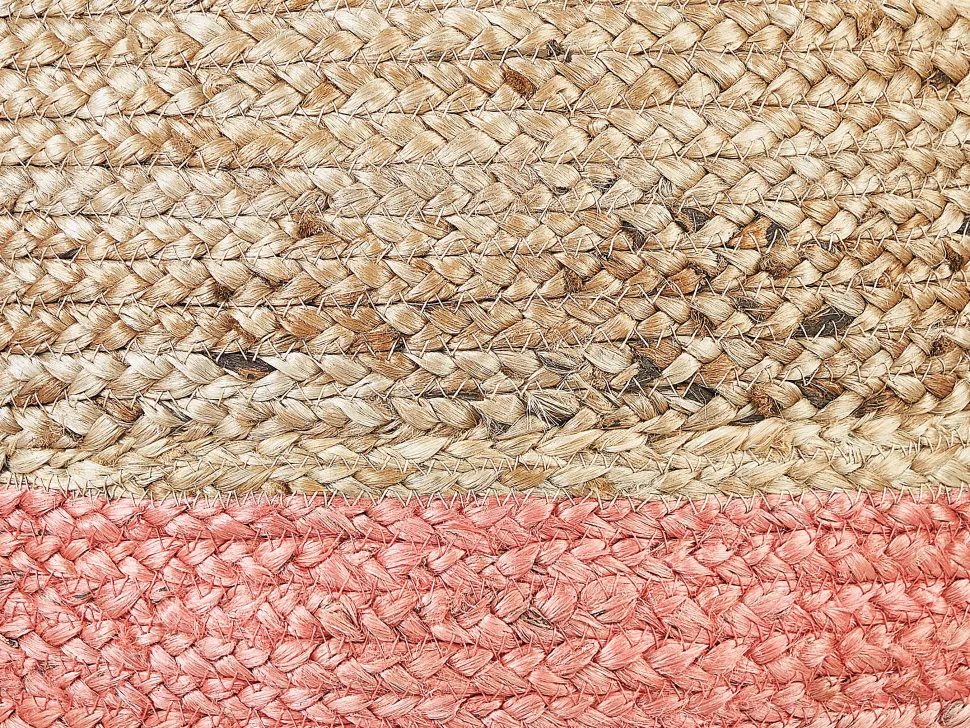 Pufe De Juta Cor Natural E Rosa 50 X 40 Cm Duki