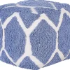 Pufe Em Algodao Creme E Azul 40 X 40 Cm Rojhan