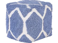 Pufe Em Algodao Creme E Azul 40 X 40 Cm Rojhan