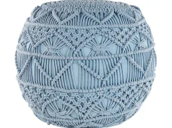 Pufe Em Algodao Macrame Azul 40 X 40 Cm Kayseri