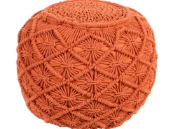 Pufe Em Algodao Macrame Laranja 40 X 40 Cm Berkane