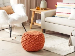 Pufe Em Algodao Macrame Laranja 40 X 40 Cm Berkane