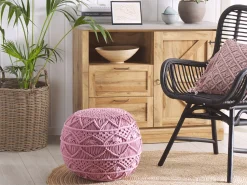 Pufe Em Algodao Macrame Rosa 40 X 40 Cm Kayseri