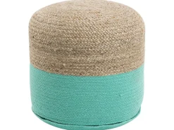 Pufe Em Algodao Verde Menta E Juta Cor Natural 46 Cm Dalama