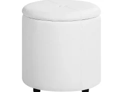 Pufe Em Pele Sintetica Branca Com Arrumação Maryland