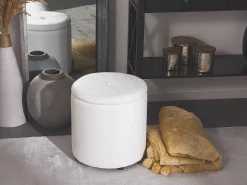 Pufe Em Pele Sintetica Branca Com Arrumação Maryland