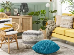 Pufe Em Tricot Azul Escuro 50 X 50 X 31 Cm Conrad