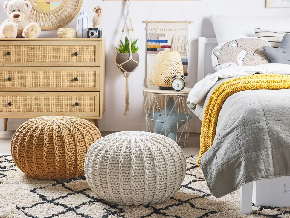 Pufe Redondo Em Tricot Amarelo 50 X 35 Cm Conrad Ii