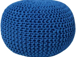Pufe Redondo Em Tricot Azul 50 X 35 Cm Conrad