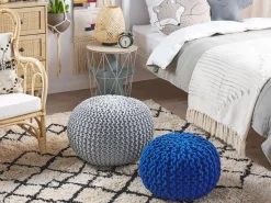 Pufe Redondo Em Tricot Azul Escuro 40 X 25 Cm Conrad