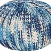Pufe Redondo Em Tricot Branco E Azul 50 X 35 Cm Conrad