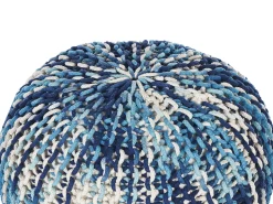 Pufe Redondo Em Tricot Branco E Azul 50 X 35 Cm Conrad
