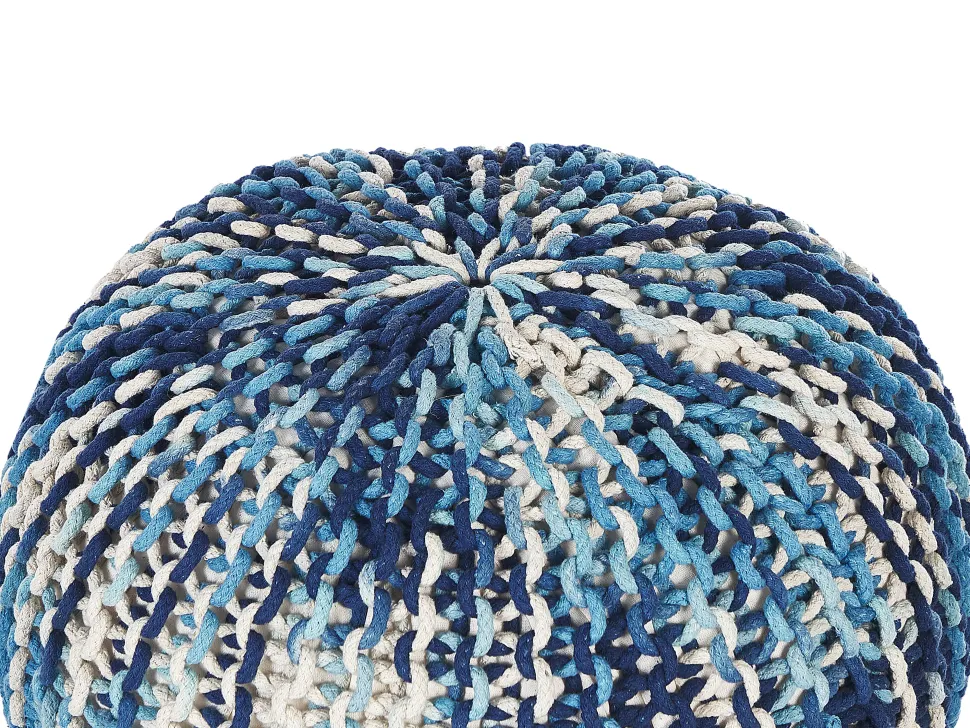 Pufe Redondo Em Tricot Branco E Azul 50 X 35 Cm Conrad