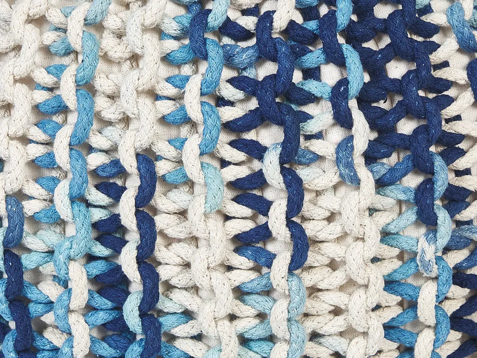 Pufe Redondo Em Tricot Branco E Azul 50 X 35 Cm Conrad