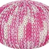 Pufe Redondo Em Tricot Branco E Rosa 50 X 35 Cm Conrad