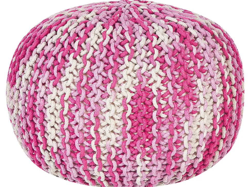 Pufe Redondo Em Tricot Branco E Rosa 50 X 35 Cm Conrad