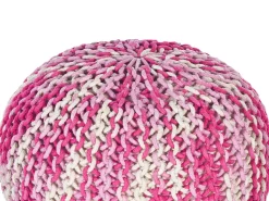 Pufe Redondo Em Tricot Branco E Rosa 50 X 35 Cm Conrad
