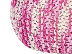 Pufe Redondo Em Tricot Branco E Rosa 50 X 35 Cm Conrad
