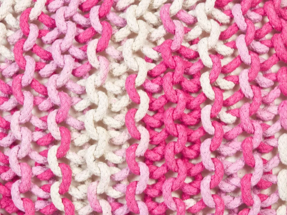 Pufe Redondo Em Tricot Branco E Rosa 50 X 35 Cm Conrad