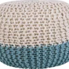 Pufe Redondo Em Tricot Creme E Azul 50 X 35 Cm Conrad