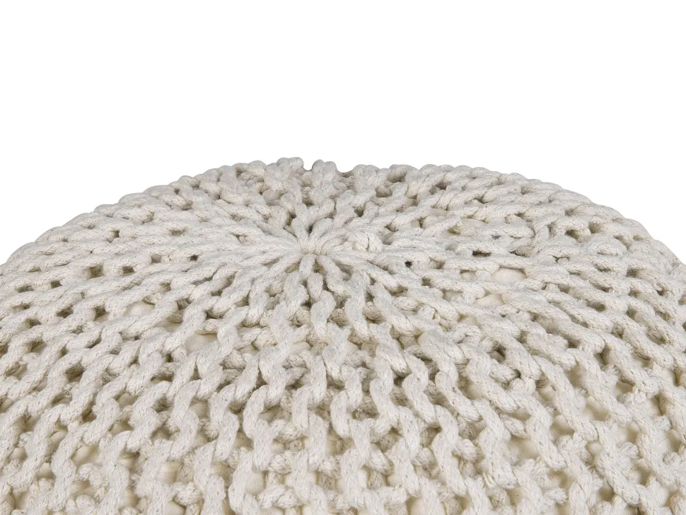 Pufe Redondo Em Tricot Creme E Azul 50 X 35 Cm Conrad