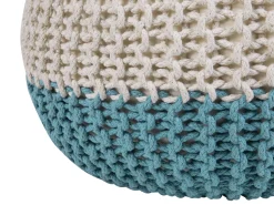 Pufe Redondo Em Tricot Creme E Azul 50 X 35 Cm Conrad