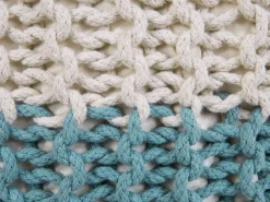 Pufe Redondo Em Tricot Creme E Azul 50 X 35 Cm Conrad