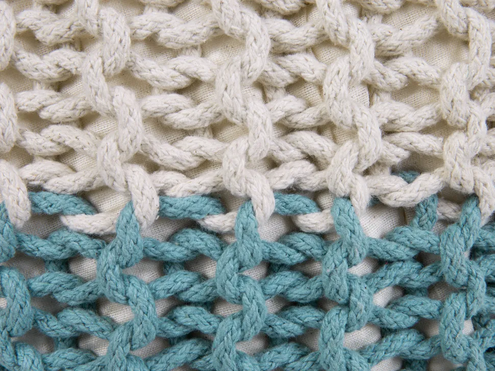 Pufe Redondo Em Tricot Creme E Azul 50 X 35 Cm Conrad