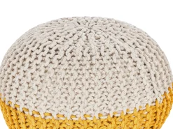 Pufe Redondo Em Tricot Creme E Amarelo 50 X 35 Cm Conrad