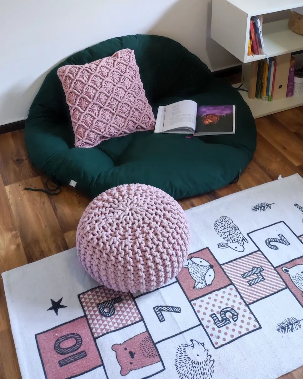 Pufe Redondo Em Tricot Rosa 50 X 35 Cm Conrad