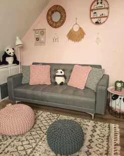 Pufe Redondo Em Tricot Rosa 40 X 25 Cm Conrad