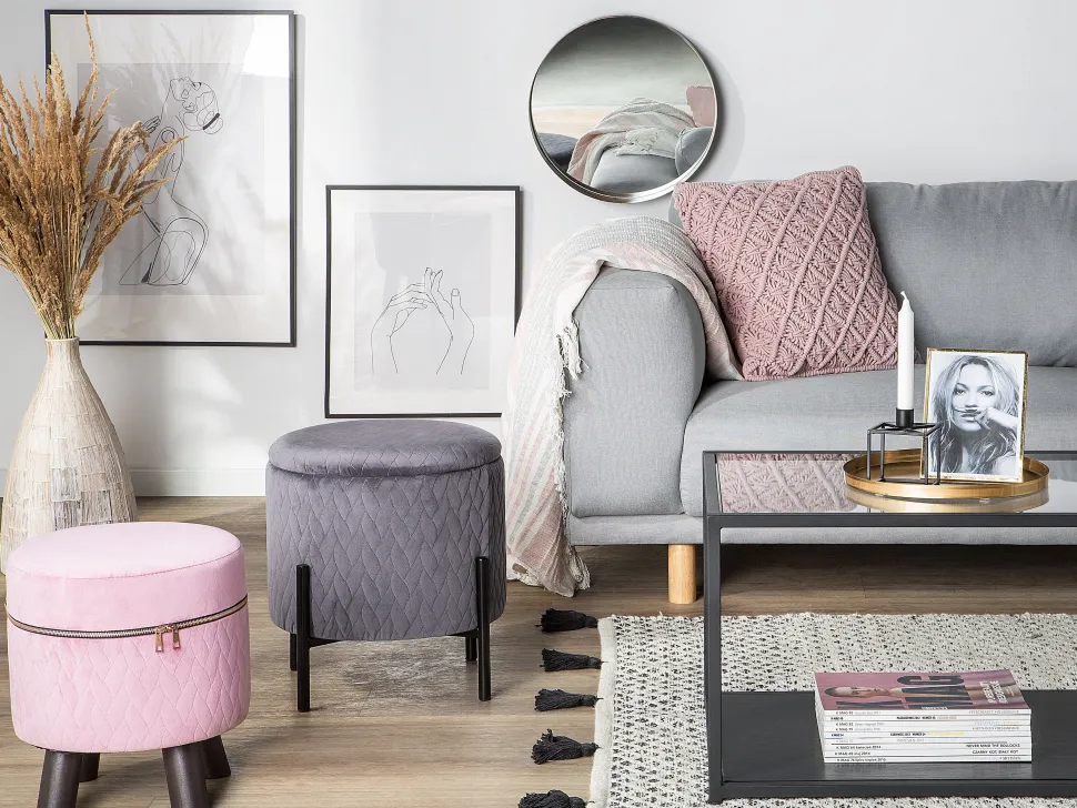 Repousa-Pes Em Veludo Cinzento Com Espaco De Arrumação Wenona