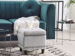 Repousa-Pes Em Veludo Cinzento Claro Com Arrumação Loretto