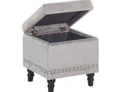 Repousa-Pes Em Veludo Cinzento Claro Com Arrumação Loretto