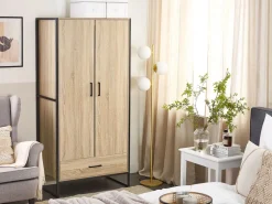 Roupeiro Com 2 Portas E Gaveta Castanho Claro 180 Cm Schwedt