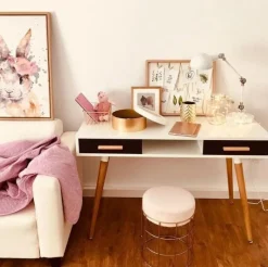 Secretaria / Toucador Branca E Cinzenta Com 2 Gavetas 120 X 45 Cm Frisco