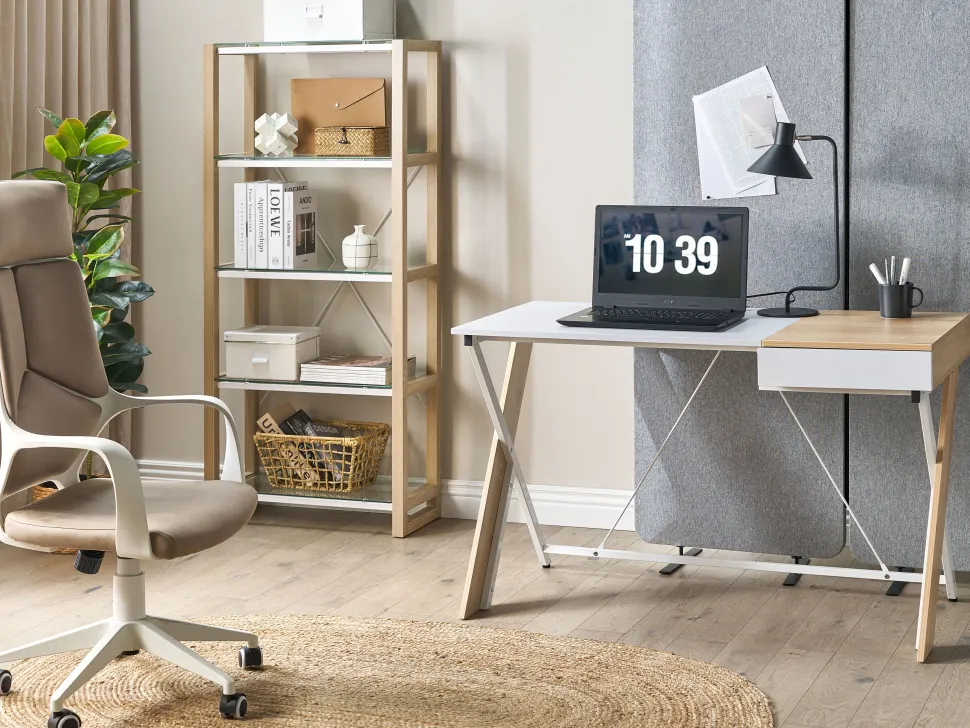 Secretaria Castanha Clara E Branca Com 1 Gaveta 120 X 60 Cm Hamden