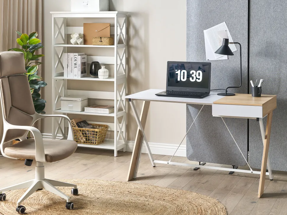 Secretaria Castanha Clara E Branca Com 1 Gaveta 120 X 60 Cm Hamden