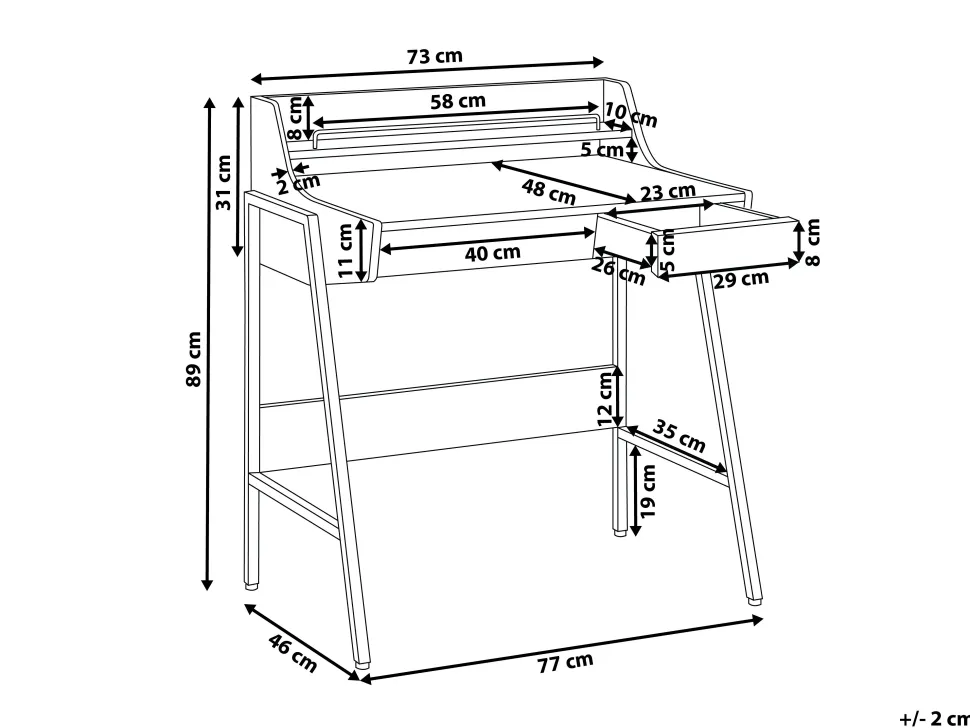 Secretaria Castanha Clara Com 2 Gavetas 73 X 48 Cm Broxton