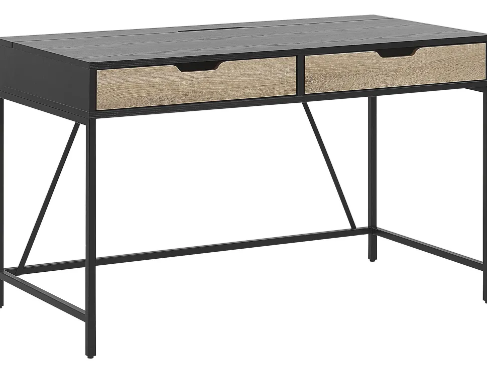 Secretaria Castanha Clara E Preta Com 2 Gavetas 120 X 60 Cm Jena