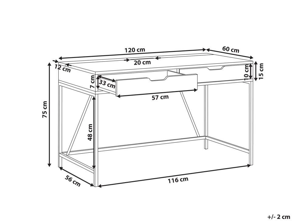 Secretaria Castanha Clara E Preta Com 2 Gavetas 120 X 60 Cm Jena