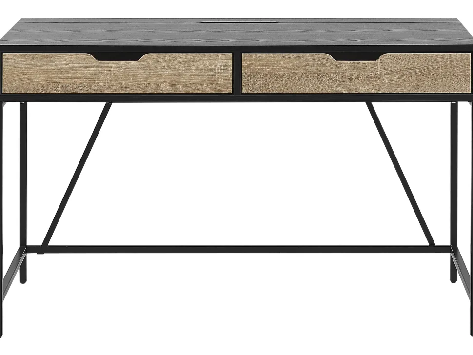 Secretaria Castanha Clara E Preta Com 2 Gavetas 120 X 60 Cm Jena