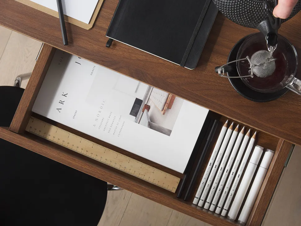 Secretaria Castanha Escura Com 2 Gavetas 120 X 70 Cm Sheslay