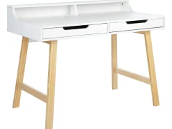 Secretaria Em Madeira Clara E Branca Com 2 Gavetas 110 X 58 Cm Barie